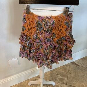 Vibrant Orange and Red Mini Skirt with Ruffled Tiers